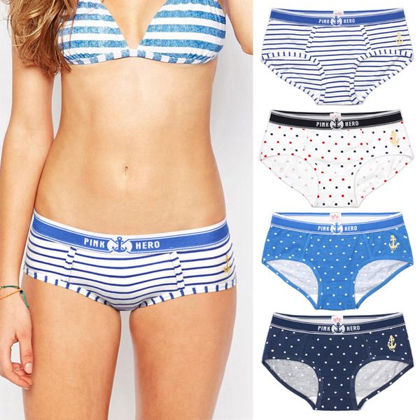 

4шт / серия розовый героев высокого качества хлопка нижнее белье женщины трусы dots / полосы печать женщины трусы мода девушка трусах, Black;pink