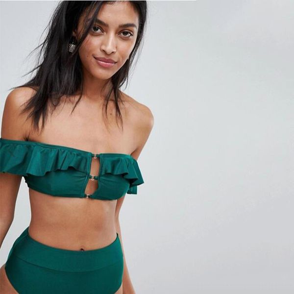 

2020 european and american fashion nylon european and american ruffled ladies bikini split swimsuit, White;black