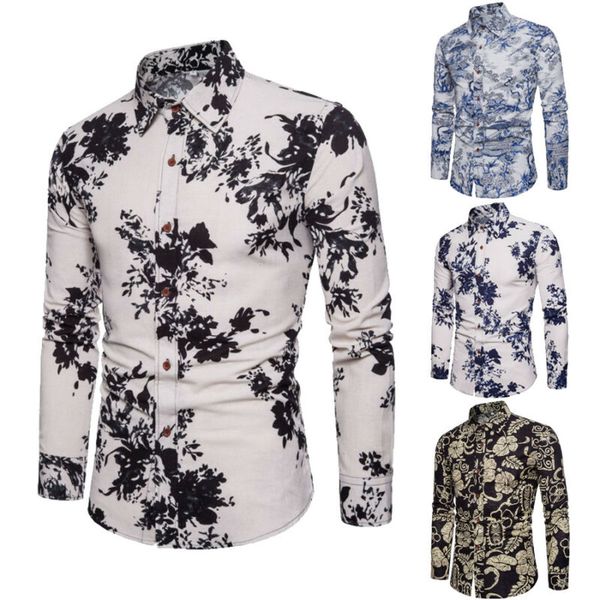 

goocheer men's long sleeve casual shirts fashion rose flower 3d print floral shirt turn-down collar slim fit shirt mens clothing, White;black