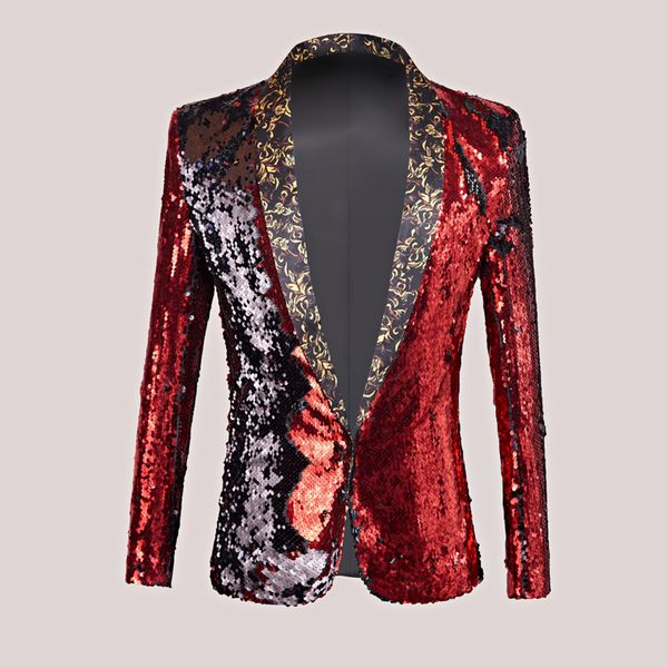 

autumn and winter new men's two-color sequins slim suit stage costume nightclub bar dj singer blazer performance clothing, White;black
