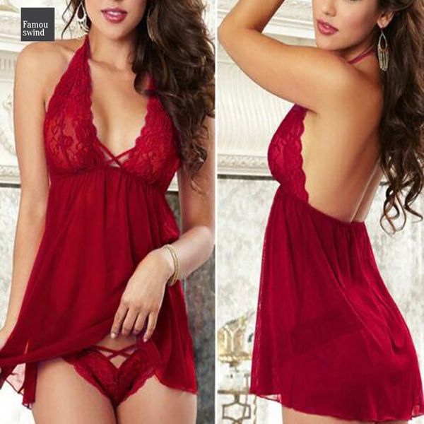 

lace sleeveless sleepwear v neck pajama gown sets lace pure color set lingerie intimate night ladies skirt nightwear, Black;red