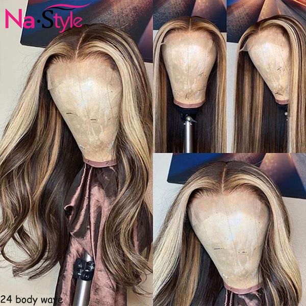 

lace wigs colored 360 frontal wig honey blonde front for black women glueless body wave highlight human hair 130% remy, Black;brown