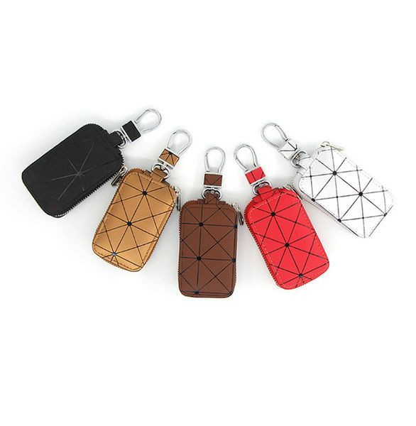 

simple] universal 2 pcs pu grid car key case zipper key protection cover square round car-styling interior accessories 6 colors