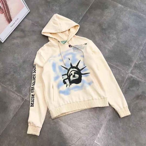 

brand designer mens hoodie american statue of liberty torch letter off print sweater comfortable fleece street mens clothing, Black