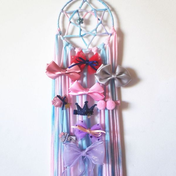 

clips organizer dream catcher hair clip storage kids children girls supplies colorful tassel hanging wall headwear organizing, Pink;blue