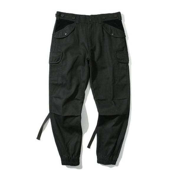 

стимпанк мужчины камуфляж черные брюки личность мужские длинные брюки свободные модные брюки, Black