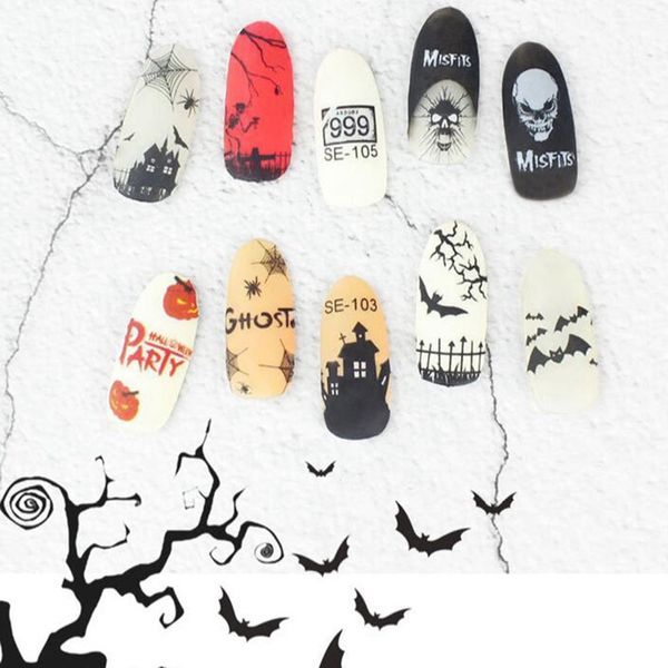 

1 sheet beauty halloween water transfer nail art stickers decals nails decorations manicure tools pumpkin skull design, Black