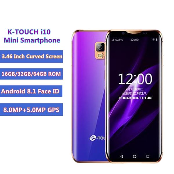 

original mini smartphone k-touch i10 quad core 3gb 64gb 3.46inch 6d curved glass screen android 8.1 face id wifi smallest 4g smartphone