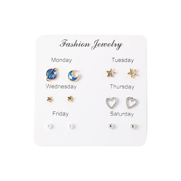 

7 pairs of earrings set simple travel stud earrings temperament fashion star heart moon boucle d'oreille femme 30aug8, Golden;silver
