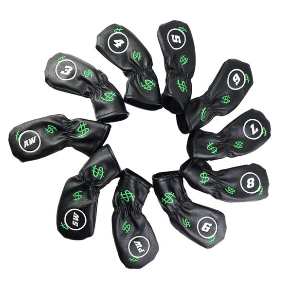 

10pcs/set golf club head cover irons headcover protector with number black