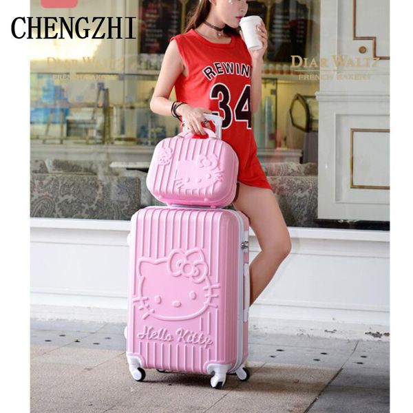 

chengzhi 20"24"inch cute kt cat women rolling luggage set suitcase spinner wheels carry on travel bags