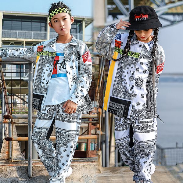 

дети hip hop танцевальные костюмы мальчики девочки мода печать топ брюки street dancing одежда детская одежда этап performance dn4589, Black;red