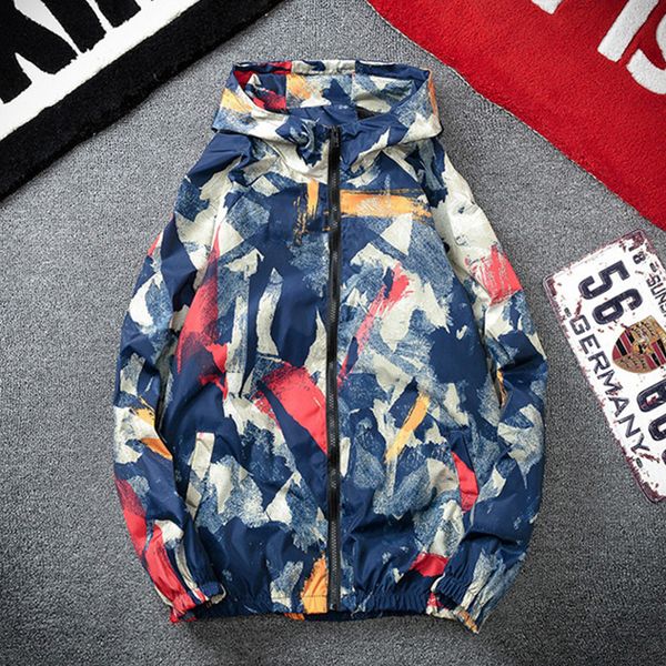 

hcxy men's casual jackets coats 2019 spring autumn men hooded jacket male windbreaker male outwear loose style printing teenage, Black;brown