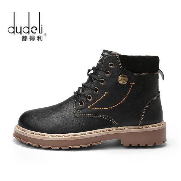 

dudeli autumn winter business dress wedding men boots ankle comfortable casual shoe split leather boots shoes men, Black
