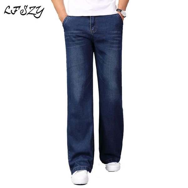 

jeans men 2019 spring and summer men's new micro horn jeans men's stretch slim dark blue denim flare pants size 26-34 35