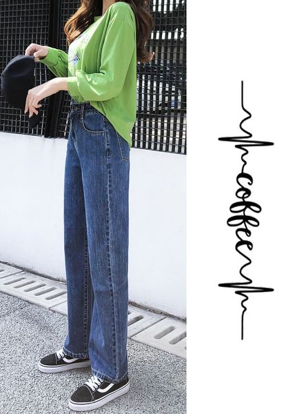 

navy blue female careless wide-legged pants nine points straight canister