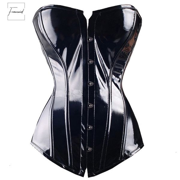 

corset leather faux black steampunk and bustiers lace up pvc boned gothic lingerie body shaper slimming top, Black;white