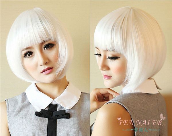 

short high temperature silk white student head wave head wig, Black