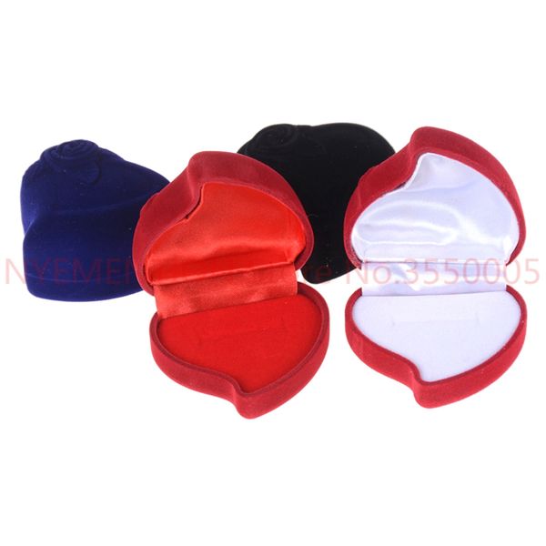 

rose flower design gifts holder red heart shape velvet ring box engagement wedding jewelry boxes for lover 100pcs