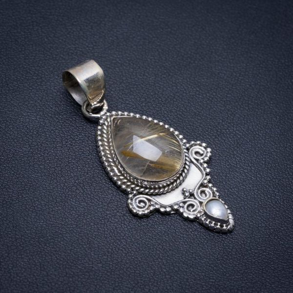 

lockets natural rutilated quartz and river pearl boho style 925 sterling silver pendant 2" s0405