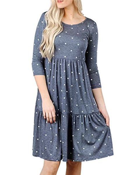 

blanycool womens t shirt dress polka dot 3/4 sleeve ruffle swing casual loose midi dresses, Black;gray