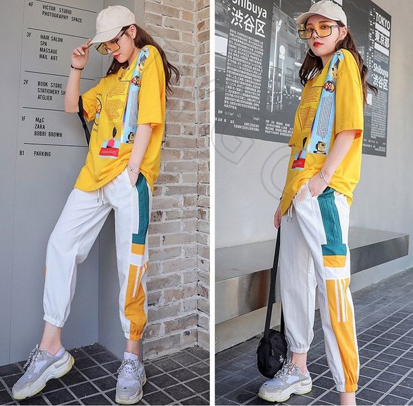 

summer new cotton printing short sleeve + smooth fabric embroidery quick drying and breathable pants set, White