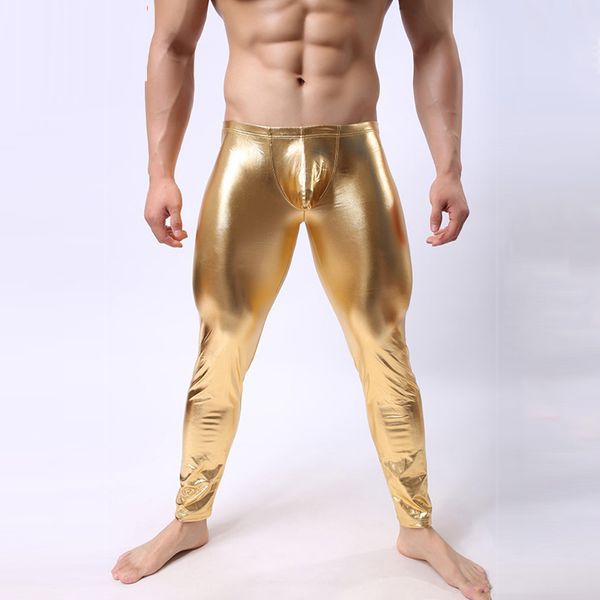 

мужские характеристики pant тонкий карандаш pant скользили цвета heigh качество черный искусственной кожи леггинсы брюки мужчины sexy поножи, Black