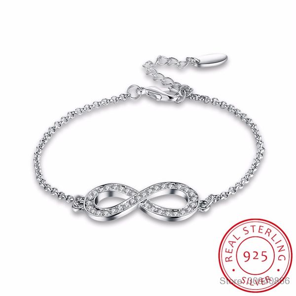 

lekani 925 sterling silver endless love infinity chain link adjustable women bracelet luxury silver fine jewelry, Golden;silver