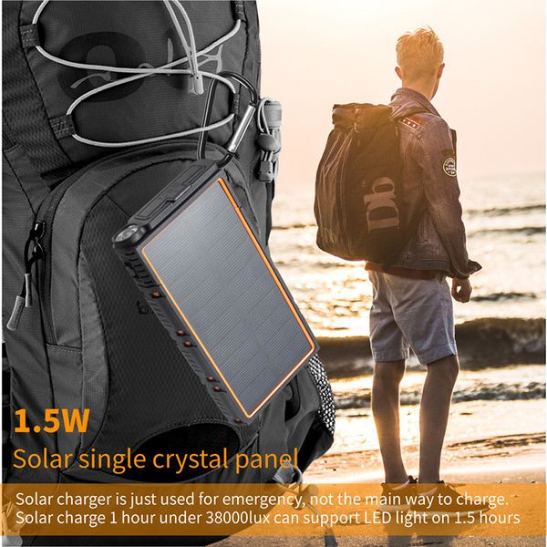 

xiaomi brand15000mah solar power bank waterproof outdoor powerbank battery portable charger sos led for xiaomi iphone huawei