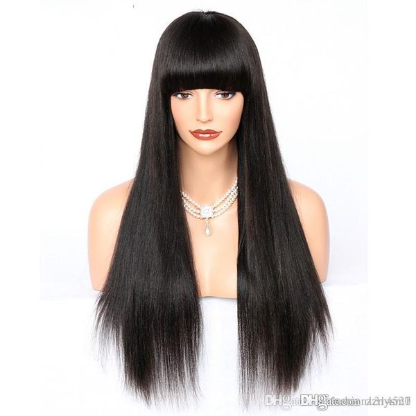 

high temperature silk straight full wigs with full bangs indian wigs with light with, Black