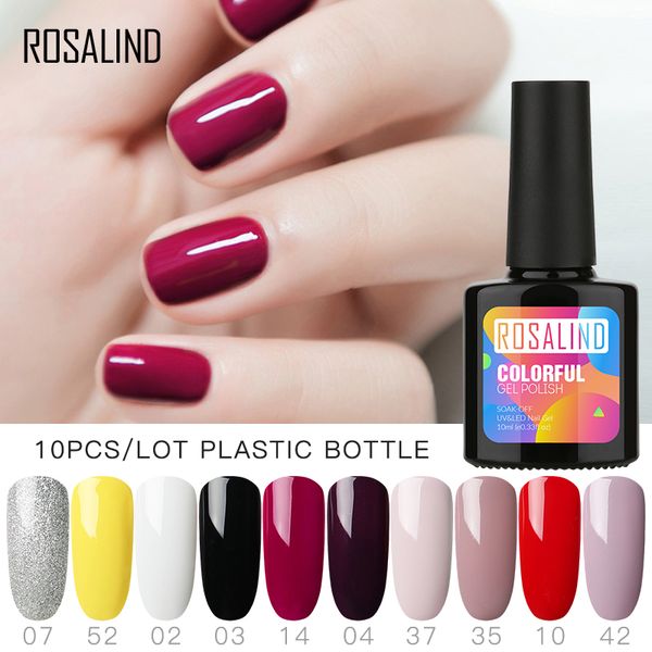 

10pcs/lot rosalind 10ml gel nail polish plastic bottle set classic color soak off uv nail art manicure gel polish varnish kit