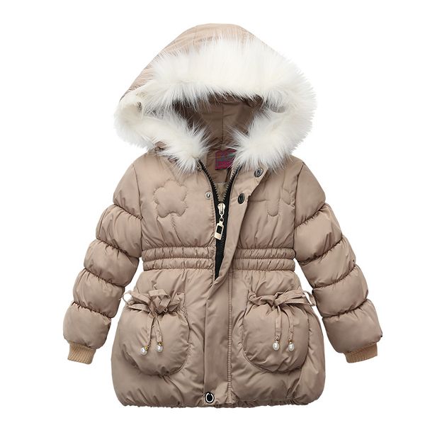 

winter girls jacket fur winter thick warm hooded children outerwear girls coat new cotton dot girls clothes kids clothing, Blue;gray