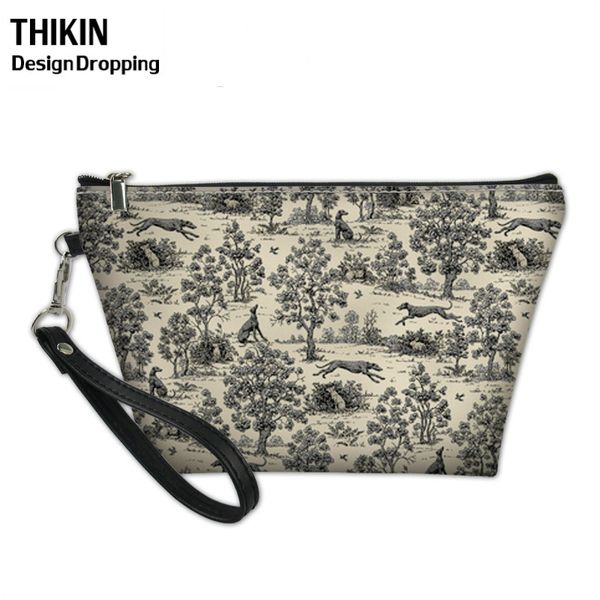 

thikin greyhounds printing women custom makeup bag ladies leather cosmetic make up case travel toiletry porta trucchi borsa 2019