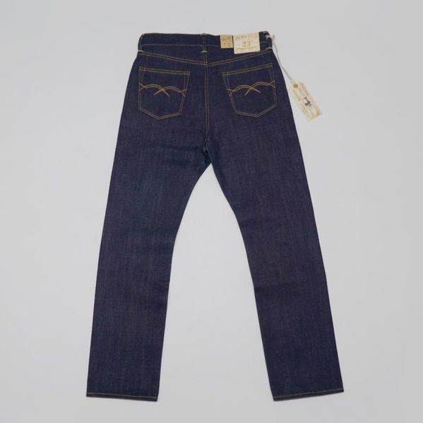 

bob dong 23oz men's jeans red line selvage denim pants slim fit straight leg, Blue