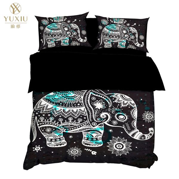 

yuxiu 3d printing animal elephant blue black duvet covers 3pcs sets bedding set bed linen quilt cover king  full twin size