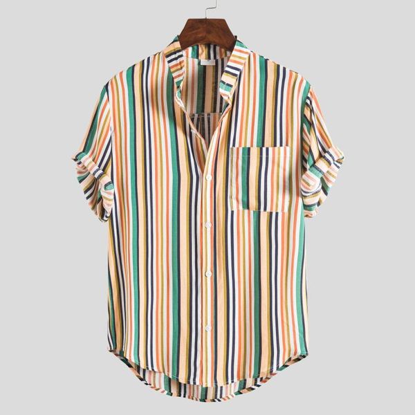 

men's casual shirts 2021 national style short-sleeved shirt striped slim male, White;black