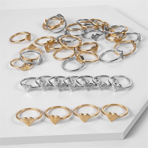 

custom 26 letters golden/silver name rings for women girls diy statement friendship finger heart rings initial fashion