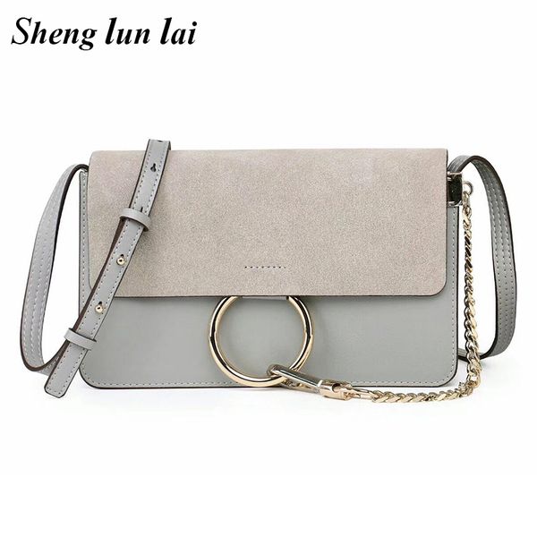 

sheng lun lai cloe ring loop chain shoulder bag fashion small flap bag women leather messenger crossbody bags for women