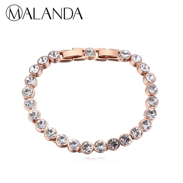 

malanda brand fashion real round crystal from swarovski gold color zircon bracelets bangles for women wedding jewelry, Golden;silver