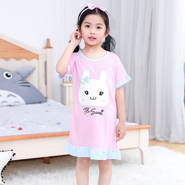 

6535 children's girl's home pajamas children's clothing pajamas summer clothes baby girl thin short-sleeved nightdress home c, Blue;red