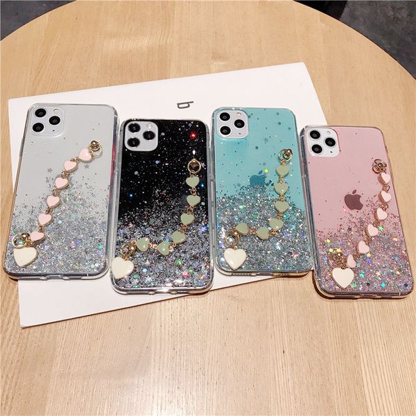 

heart wristband glitter transparent clear mobile phone case cover for iphone 11 pro max 7 8 plus x xr