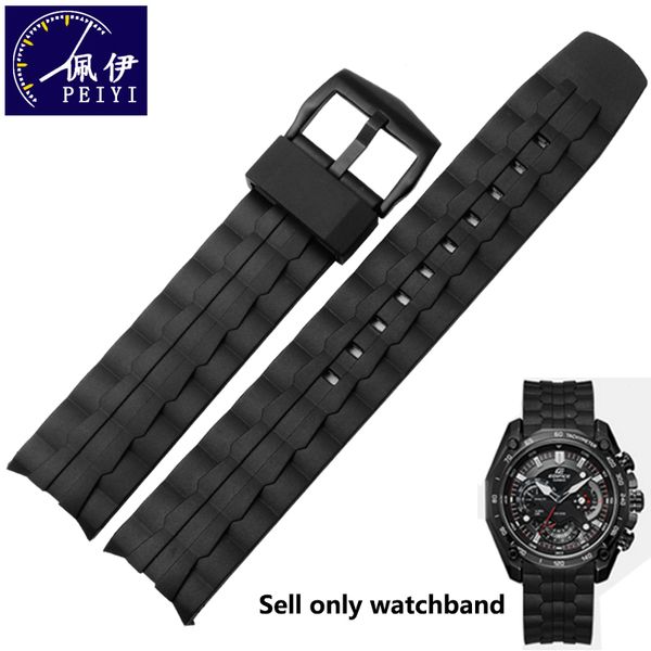 

peiyi replacement silicone 22mm watch strap special interface black rubber wristband for ef-550 watchband men's bracelet, Black;brown