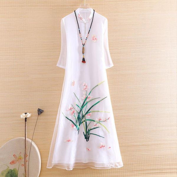 

hi-end spring summer 2020 women cheongsam loose dress embroidery elegant lady chinese style a-line party qiapo dress s-xxl, Red