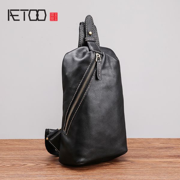 

aetoo chest bag male leather soft leather new single shoulder bag tide casual head layer cowhide men's chest