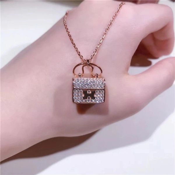 

herm brand new plated 18k gold crystal necklace personalized design h letter handbag pendant necklace woman fashion jewelry gift, Silver