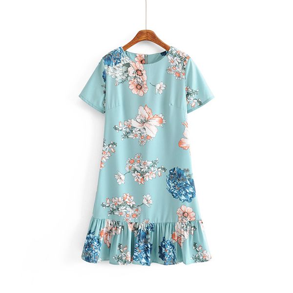 

2020 women fashion o neck short sleeve floral print hem pleat ruffles mini dress retro ladies elegant chic casual dresses ds2239, White;black