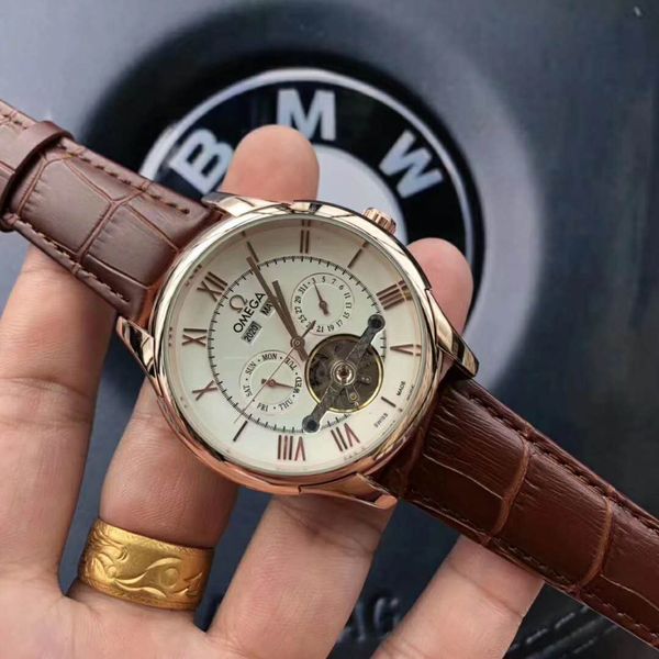 

selling luxury men's brand new tourbillon mechanical watch r small dial work automatic movement high end belt automatic doubl, Slivery;brown