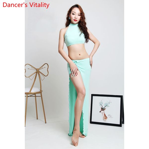 

belly dance practice clothes beginners modal summer sleeveless long skirt set oriental dancing competition garments outfits, Black;red