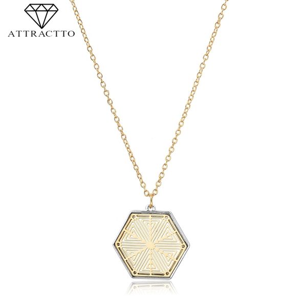 

attractto long gold color hexagonal necklaces&pendants for women chain necklace charms crystal jewelry necklace female sne190005, Silver