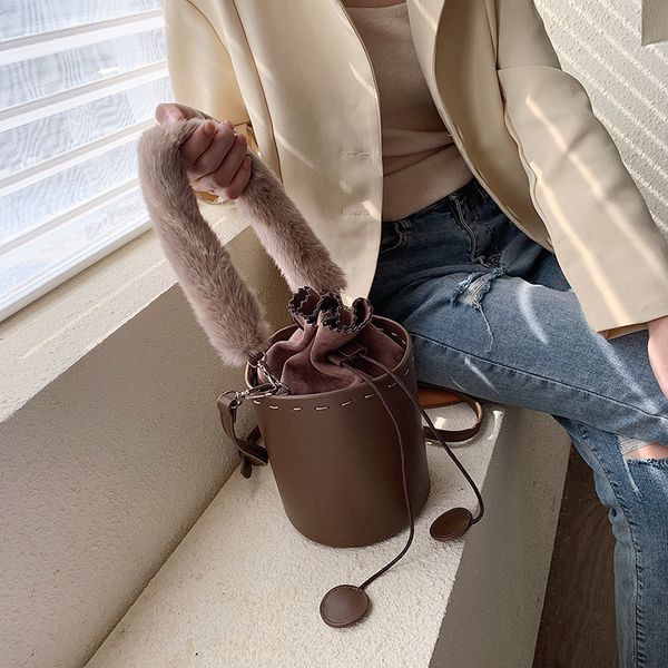 

casual solid color bucket bag women soft plush strap shoulder bags luxury designer pu leather female crossbody bags for women